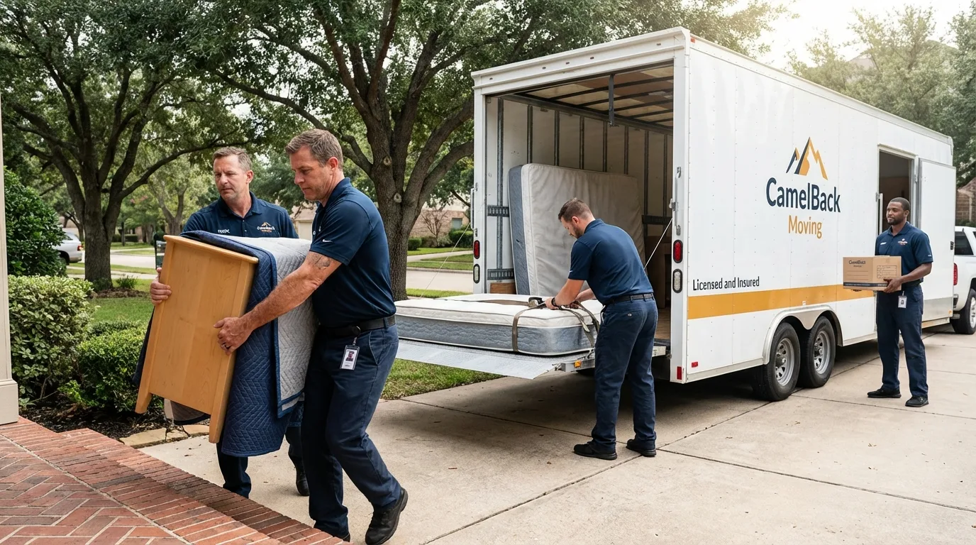 Crew loading residential truck for cross-state move from Saint Ansgar, IA